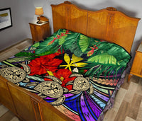 Kanaka Maoli (Hawaiian) Premium Quilt - Polynesian Turtle Colorful And Hibiscus - Polynesian Pride