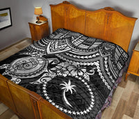 Chuuk Polynesian Premium Quilt - Chuuk Flag & White Turtle Hibiscus - Polynesian Pride