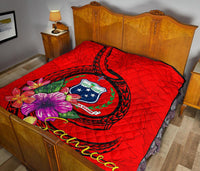 Samoa Polynesian Premium Quilt - Floral With Seal Red - Polynesian Pride