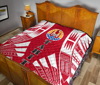 Tahiti Premium Quilt - Tahiti Flag Polynesian White Tattoo (Red) - Polynesian Pride
