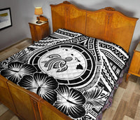 Hawaii Premium Quilt - Hawaii Map Honu Hibiscus White Polynesian Premium Quilt - Polynesian Pride