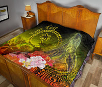 Custom Personalised Chuuk Premium Quilt - Humpback Whale with Tropical Flowers (Yellow) - Polynesian Pride