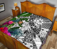 Kosrae Premium Quilt White - Turtle Plumeria Banana Leaf - Polynesian Pride