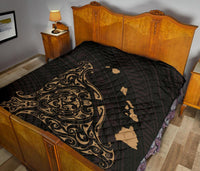 Rays Hawaii Map Polynesian Premium Quilt - Gold - Polynesian Pride