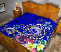Samoa Premium Quilt - Turtle Plumeria (Blue) - Polynesian Pride