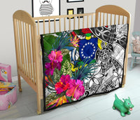 Cook Islands Premium Quilt White - Turtle Plumeria Banana Leaf - Polynesian Pride