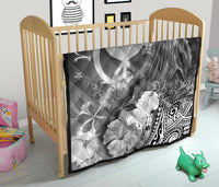 Polynesian Hawaii Custom Personalised Premium Quilt - Kanaka Maoli Humpback Whale with Tropical Flowers (White) - Polynesian Pride