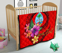 Guam Polynesian Custom Personalised Premium Quilt - Floral With Seal Red - Polynesian Pride