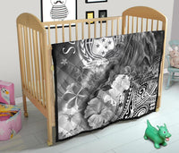 Samoa Premium Quilt - Humpback Whale with Tropical Flowers (White) - Polynesian Pride