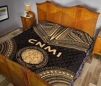 Northern Mariana Islands Premium Quilt - CNMI Seal Polynesian Chief Gold Version - Polynesian Pride