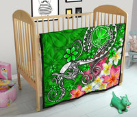 Hawaii Premium Quilt - Turtle Plumeria Polynesian Tattoo Green Color - Polynesian Pride
