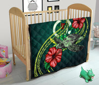 Vanuatu Polynesian Premium Quilt - Green Turtle Hibiscus - Polynesian Pride