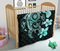Hibiscus Plumeria Mix Polynesian Turquoise Turtle Premium Quilt - Polynesian Pride