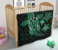 Kanaka Map Hibiscus Plumeria Turtle Art Turquoise Polynesian Premium Quilt - Polynesian Pride