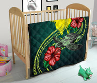 Papua New Guinea Polynesian Premium Quilt - Green Turtle Hibiscus - Polynesian Pride