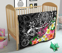 American Samoa Polynesian Premium Quilt - Turtle Plumeria (Black) - Polynesian Pride