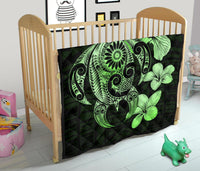 Hibiscus Plumeria Mix Polynesian Green Turtle Premium Quilt - Polynesian Pride