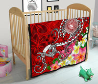 American Samoa Polynesian Premium Quilt - Turtle Plumeria (Red) - Polynesian Pride