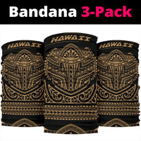 Hawaiian Kanaka Map Bandana 3 - Pack Attack Warrior Gold - Polynesian Pride