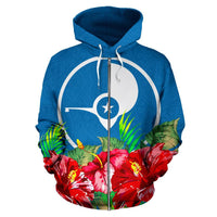 Yap Polynesian Zip Hoodie Flag Hibiscus - Polynesian Pride