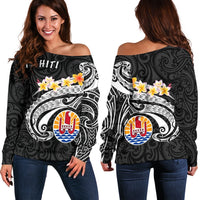 Tahiti Women's Off Shoulder Sweater - Tahiti Seal Polynesian Patterns Plumeria (Black) - Polynesian Pride