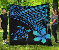 Hawaii Quilt - Hawaii Turtle Plumeria Quilt Blue Blue - Polynesian Pride