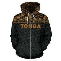 Tonga Polynesian All Over Zip up Hoodie Yellow Horizontal Style - Polynesian Pride