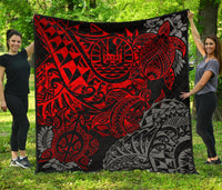 Tahiti Polynesian Premium Quilt - Red Turtle Hibiscus Flowing RED - Polynesian Pride