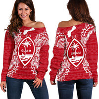 Guam Polynesian Shoulder Sweater Map Red White Red - Polynesian Pride