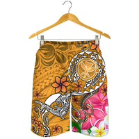Hawaii Men's Shorts - Turtle Plumeria Polynesian Tattoo Gold Color - Polynesian Pride
