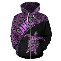 Samoa Zip up Hoodie Samoa Turtle Mermaid Polynesian Tattoo Purple - Polynesian Pride