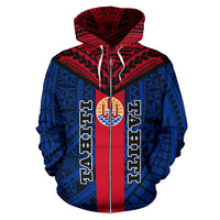 Tahiti Zipper Hoodie Tahiti Flag Polynesian Tattoo Version 2.0 - Polynesian Pride