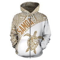 Samoa Zip up Hoodie Samoa Turtle Mermaid Polynesian Tattoo White Gold - Polynesian Pride