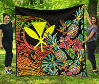 Polynesian Hawaii Premium Quilt - Pineapple Hibiscus Black - Polynesian Pride