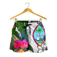 Guam Women's Short White - Turtle Plumeria Banana Leaf - Polynesian Pride