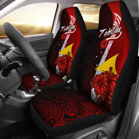 Tokelau Polynesian Car Seat Covers - Coat Of Arm With Hibiscus Universal Fit Red - Polynesian Pride
