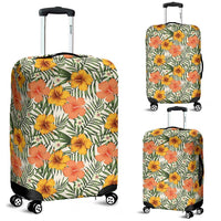 Tropical Flowers Hibiscus Pink Yellow Luggage Cover White - Polynesian Pride