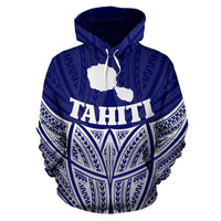 Tahiti Polynesian Hoodie Blue Pride Map nd Seal - Polynesian Pride