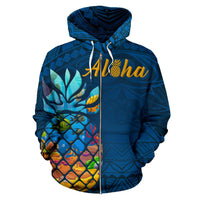 Hawaii Aloha Pineapple All Over Zip up Hoodie - Polynesian Pride