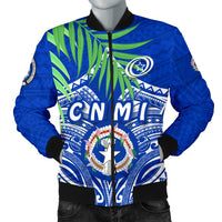 Northern Mariana Islands Rugby Men Bomber Jacket Coconut Leaves - CNMI Blue - Polynesian Pride
