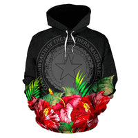 Northern Mariana Islands Polynesian Hoodie Black Hibiscus - Polynesian Pride