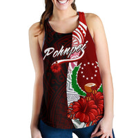 Pohnpei Micronesia Women's Racerback Tank - Coat Of Arm With Hibiscus - Polynesian Pride