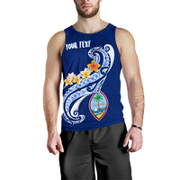 Guam Personalised Men's Tank Top - Guam Seal Polynesian Patterns Plumeria (Blue) - Polynesian Pride