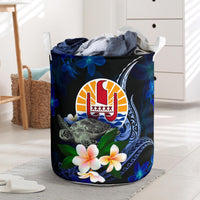 Tahiti Polynesian Laundry Basket - Turtle With Plumeria Flowers One Style One Size Blue - Polynesian Pride