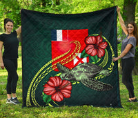 Wallis and Futuna Polynesian Premium Quilt - Green Turtle Hibiscus Green - Polynesian Pride