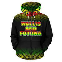 Wallis and Futuna All Over Zip up Hoodie Polynesian Fog Reggae Style - Polynesian Pride