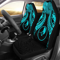 Yap Polynesian Car Seat Covers Pride Seal And Hibiscus Neon Blue Universal Fit Blue - Polynesian Pride