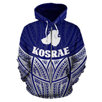 Kosrae Polynesian Zip up Hoodie Blue Pride Map and Seal - Polynesian Pride