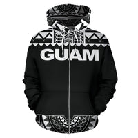 Guam All Over Zip up Hoodie Polynesian Black and White - Polynesian Pride