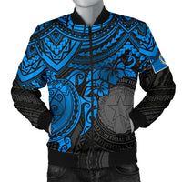 Northern Mariana Islands Polynesian Bomber Jacket (Men) - Blue Turtle Blue - Polynesian Pride